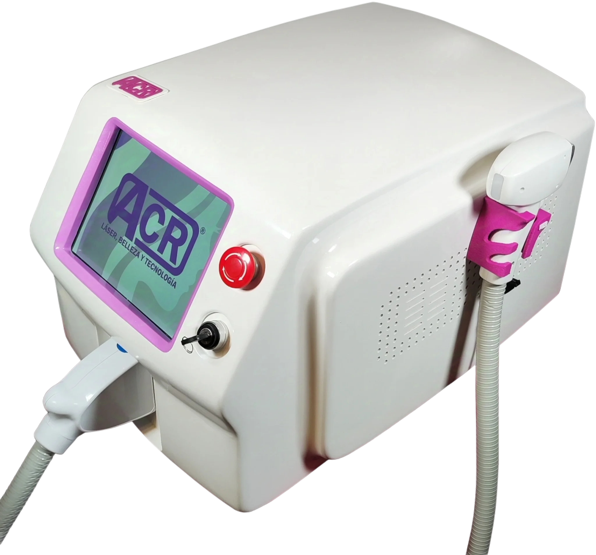 Máquina láser de diodo triple onda con cabezales intercambiables.